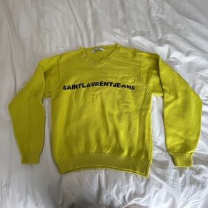 Saint Laurent Bright Green-Yellow V-Neck Sweater